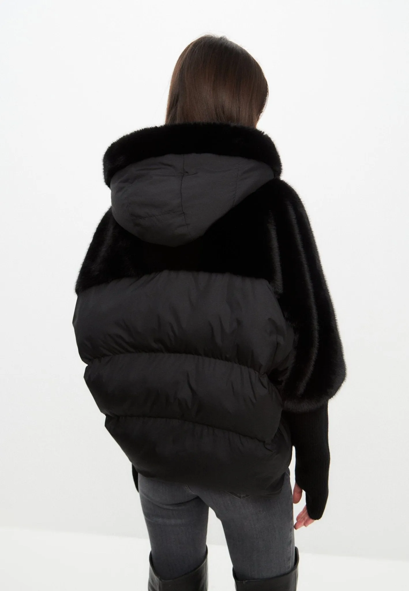 Oversized Faux Fur Jacket  - Black