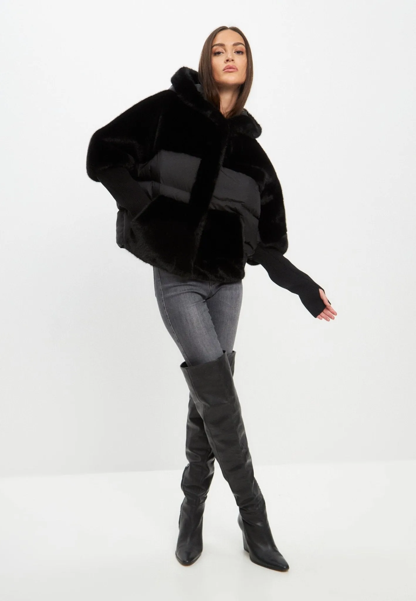 Oversized Faux Fur Jacket  - Black