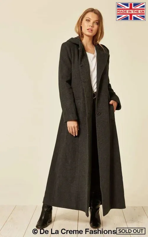 Oversized Wool Blend Hooded Long Coat (1716)