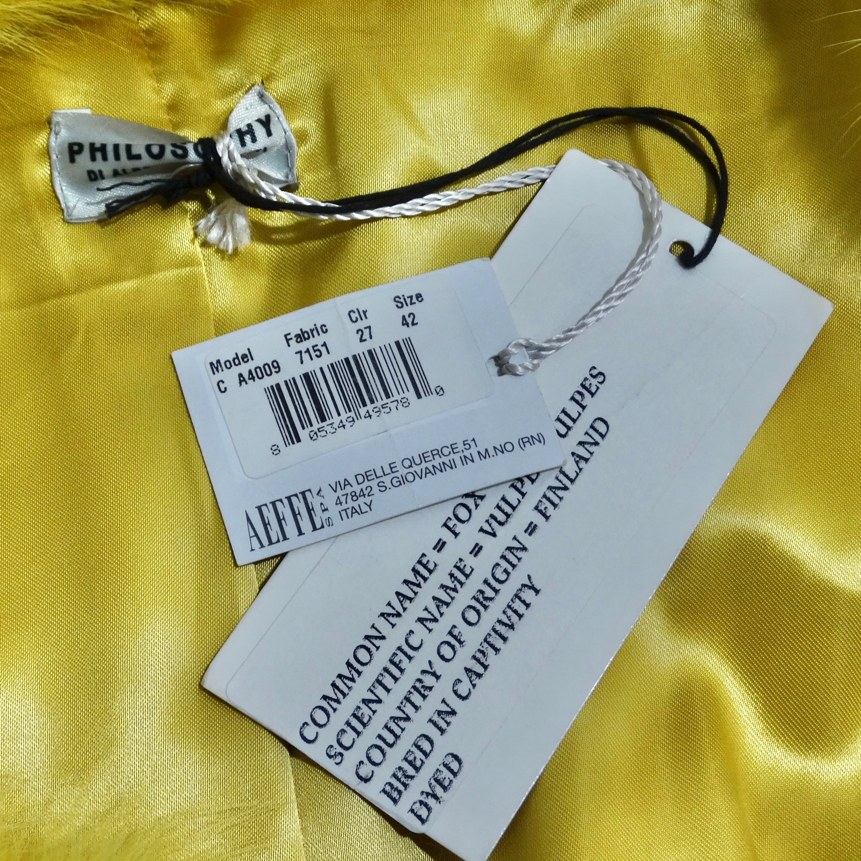 Philosophy di Alberta Ferretti 1990s Yellow Fox Fur Coat