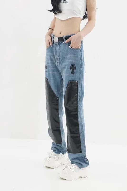 PY612 Vintage Embroidered Straight Leg Jeans