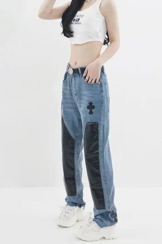 PY612 Vintage Embroidered Straight Leg Jeans