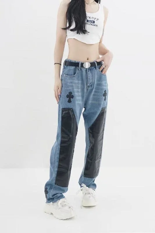 PY612 Vintage Embroidered Straight Leg Jeans