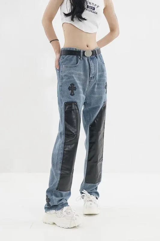 PY612 Vintage Embroidered Straight Leg Jeans