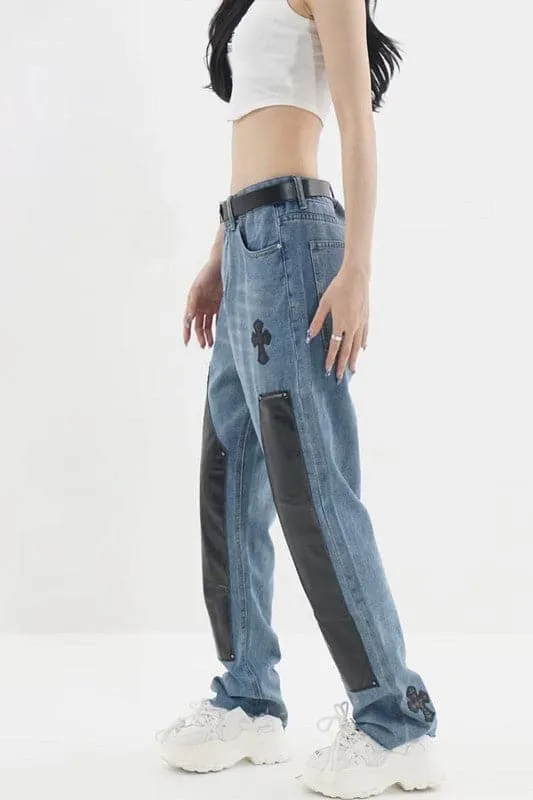 PY612 Vintage Embroidered Straight Leg Jeans