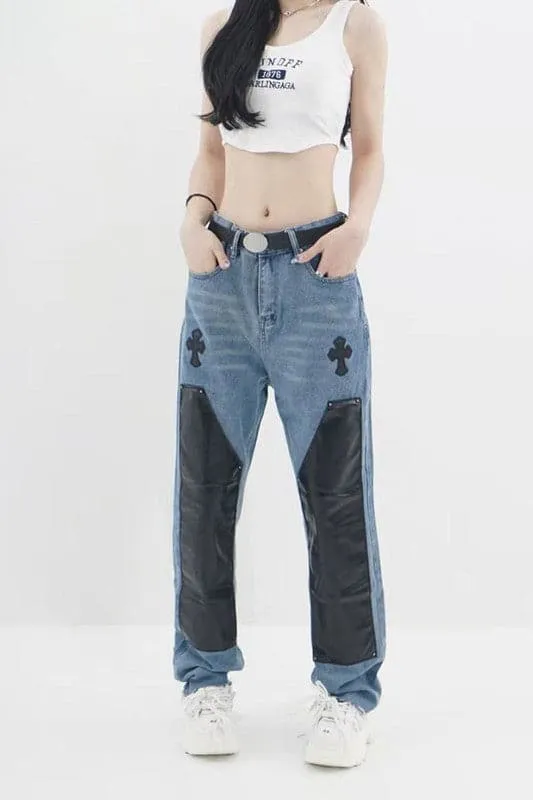 PY612 Vintage Embroidered Straight Leg Jeans