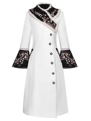 Rabbit fur Embroidery Elegant Woolen Overcoat