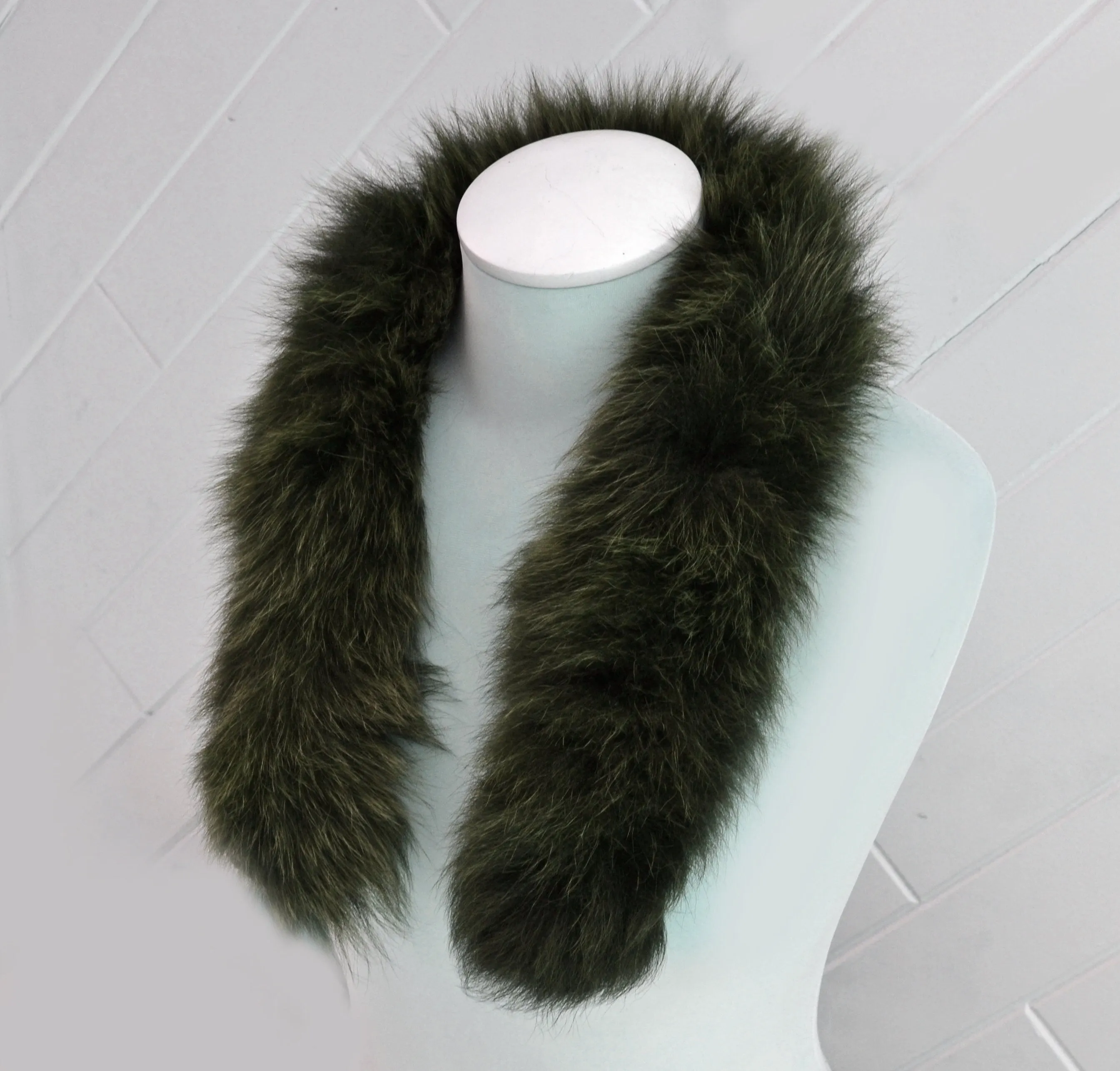 READY to SHIP, Real Fox Fur (Tail) Trim Hood, Fur collar trim, Fox Fur Collar, Fur Scarf, Fur Ruff, Fur Hood, Fur stripe, Coat Trim, Green