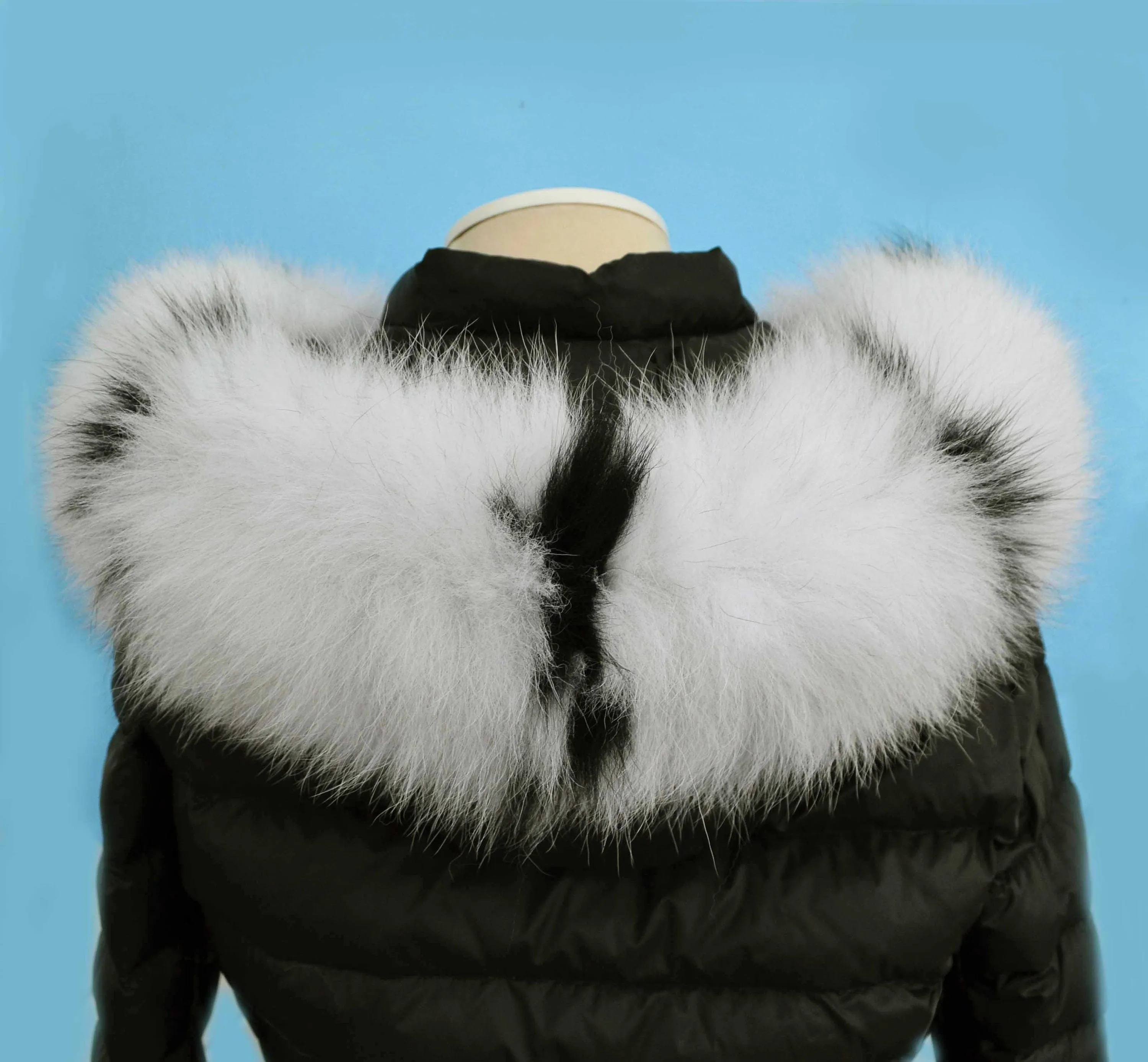 READY to Ship XXL Real Fox Fur (SKIN) Trim Hood with lining and buttons, White and Black Fox Fur Collar, Large Fur Scarf Ruff, Real Fur Hood