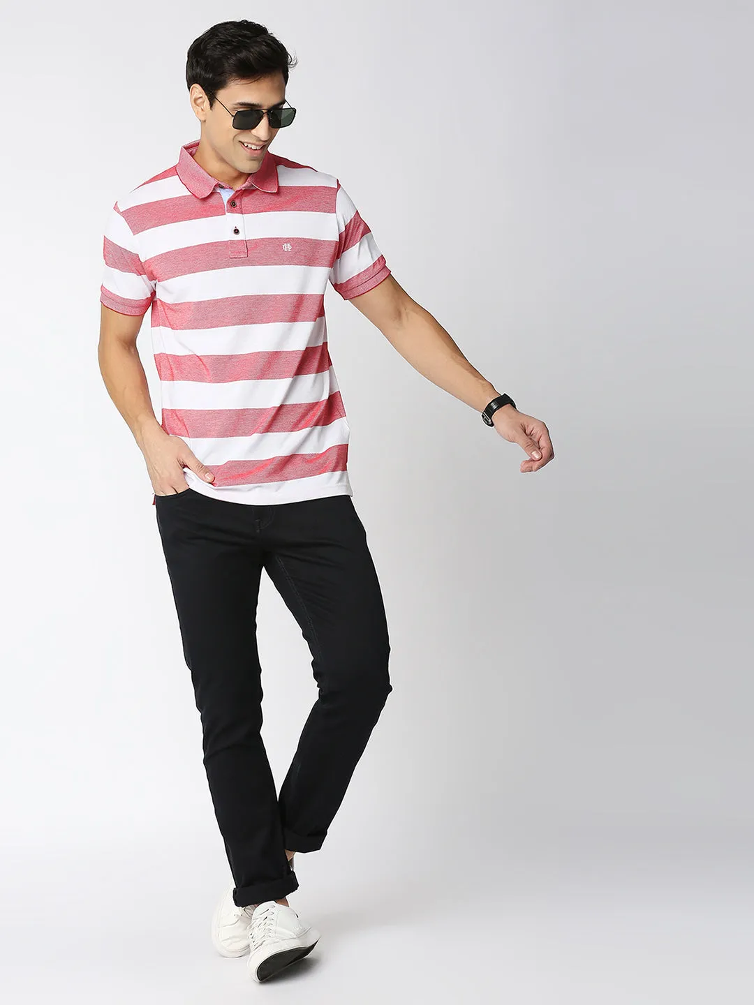 Red and White Striped Polo T-shirt