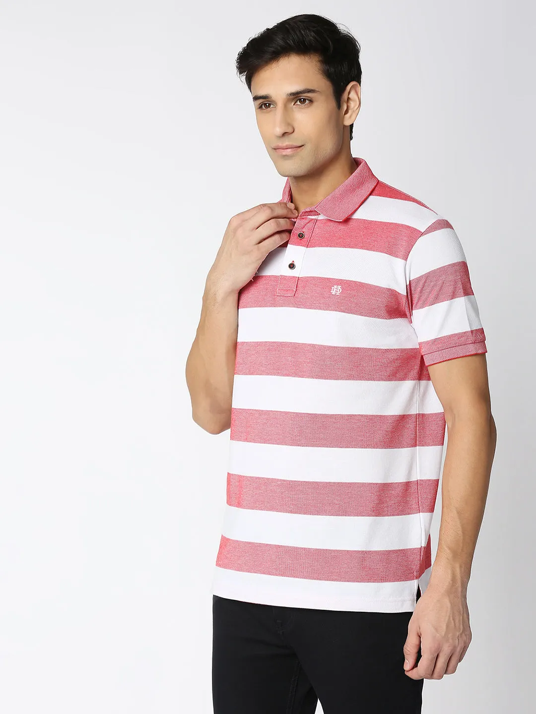 Red and White Striped Polo T-shirt