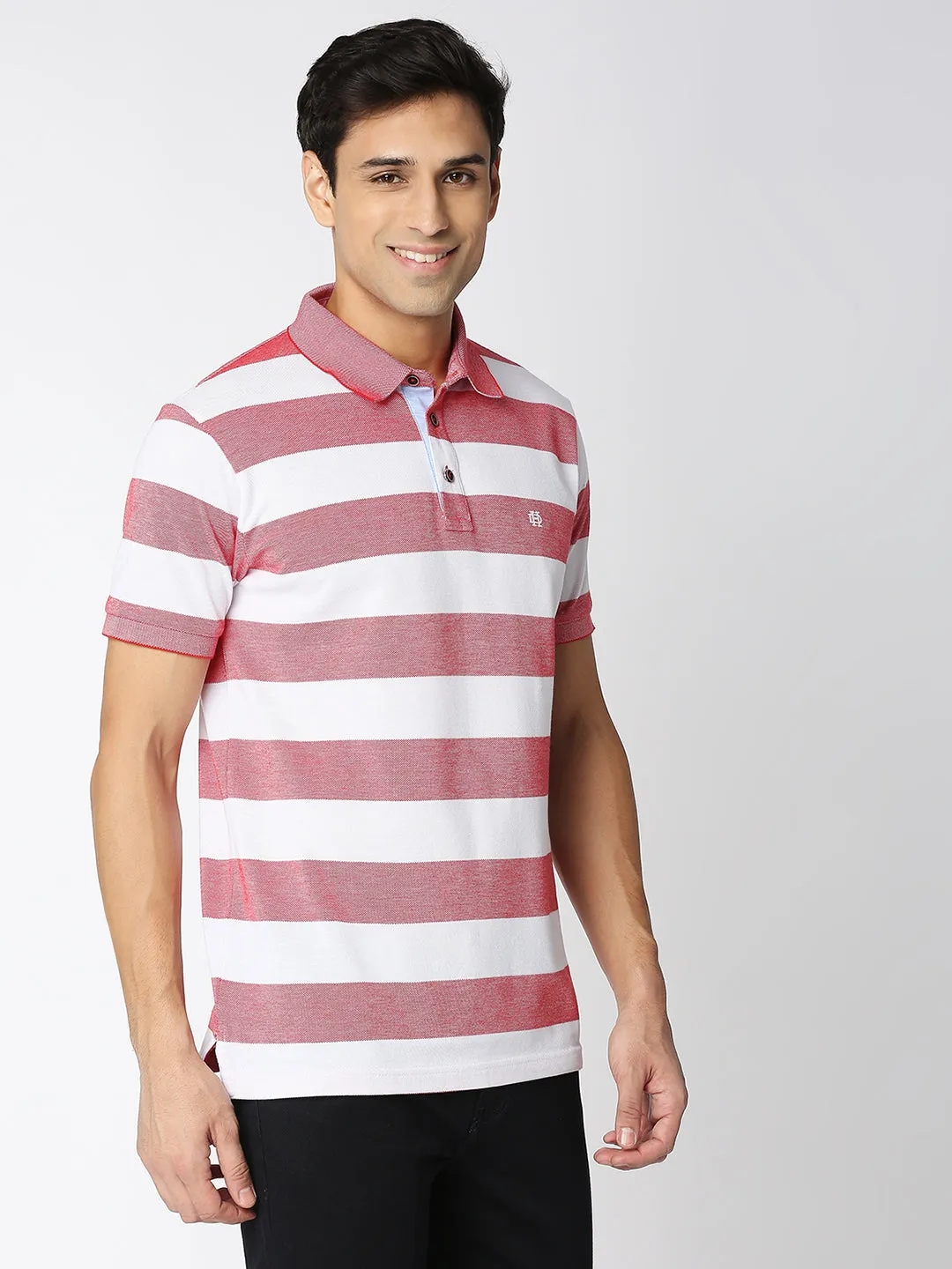 Red and White Striped Polo T-shirt