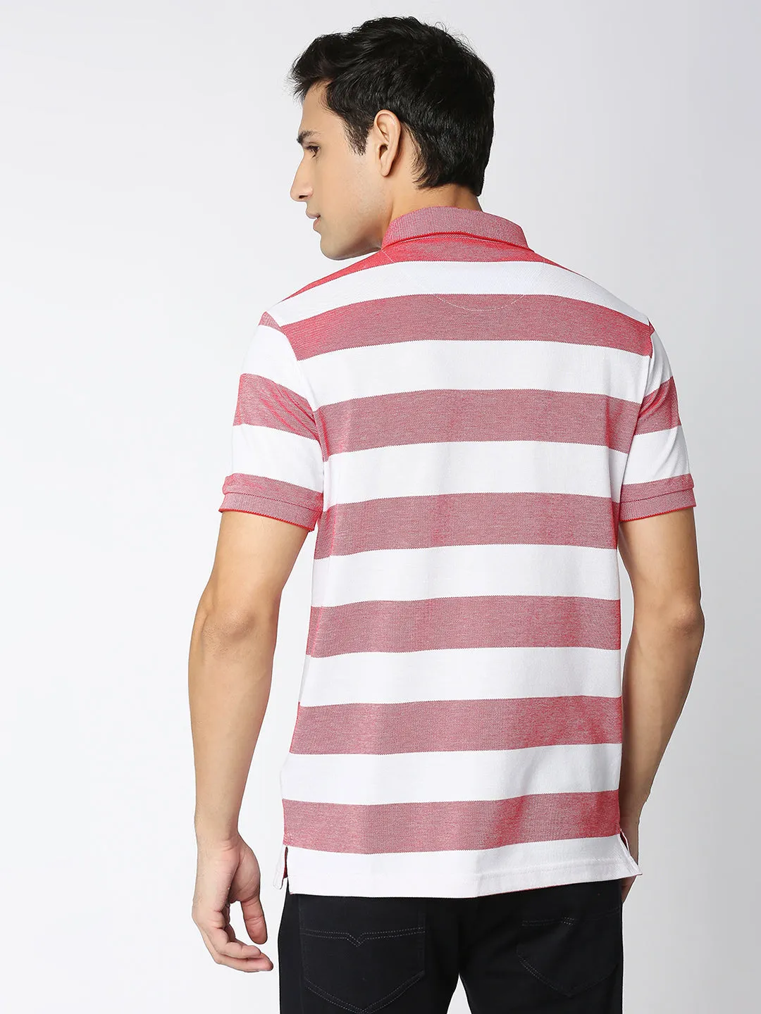 Red and White Striped Polo T-shirt