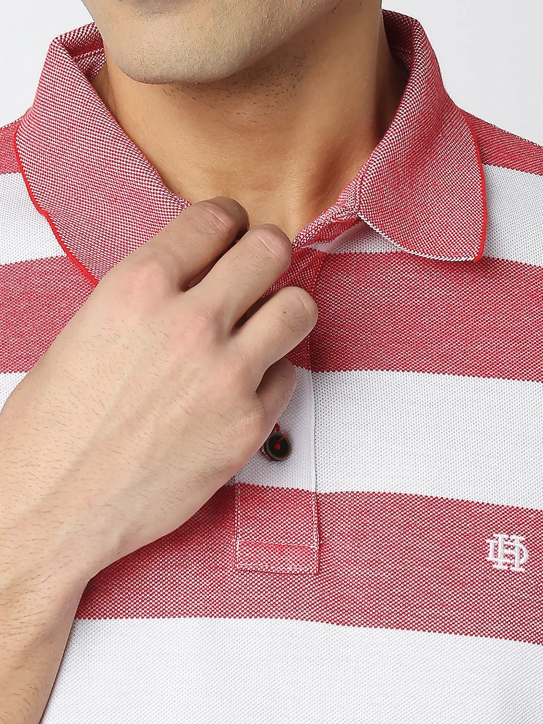 Red and White Striped Polo T-shirt