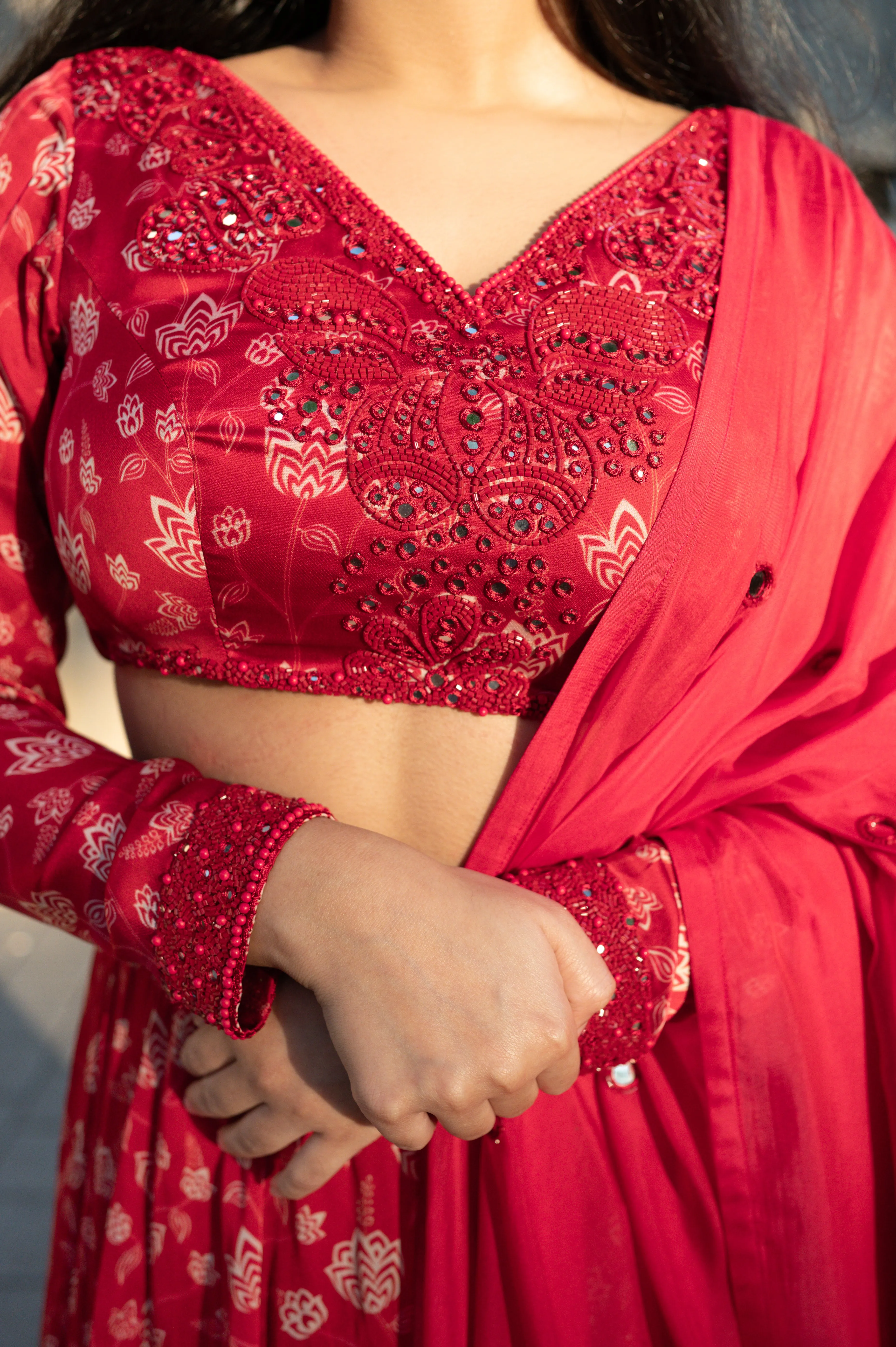 Red Floral Lehenga