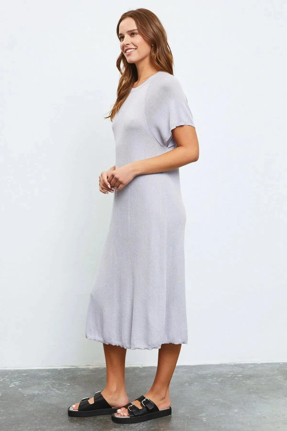 Relax Batwing Short Sleeve Sweater Midi Dress