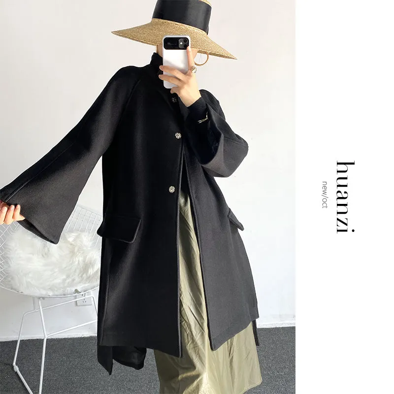 Retro cape loose woolen coat - Milia