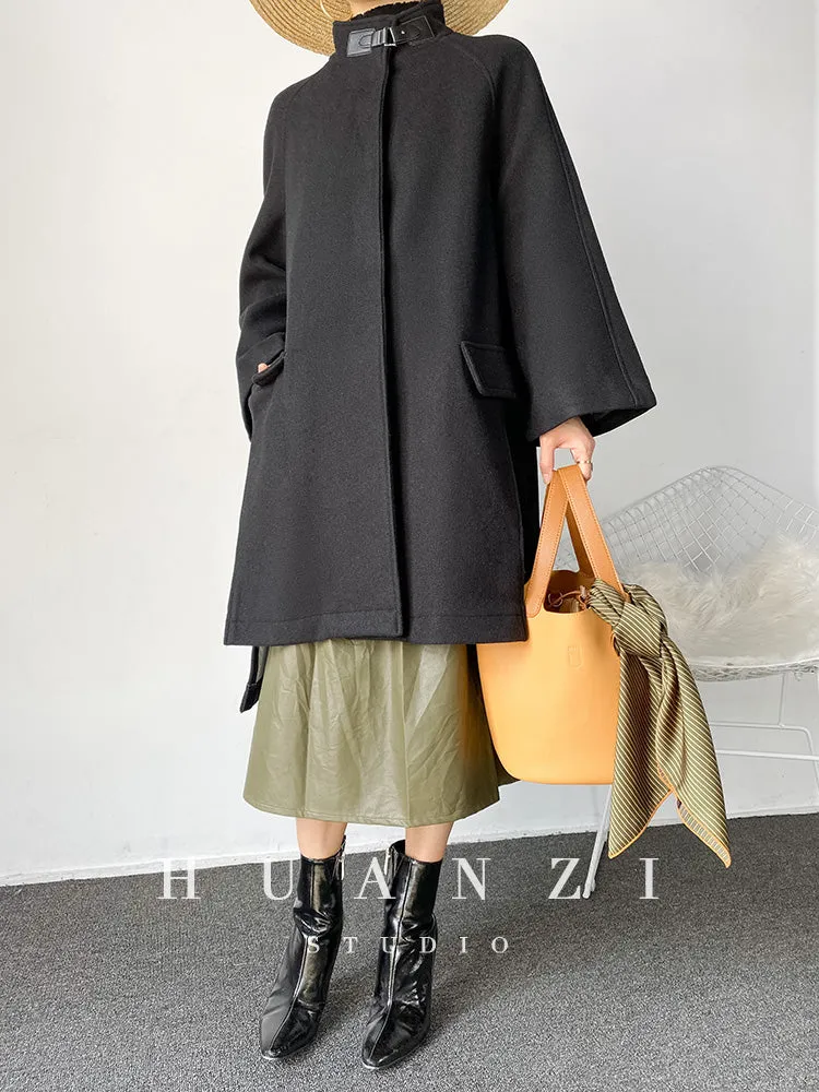 Retro cape loose woolen coat - Milia