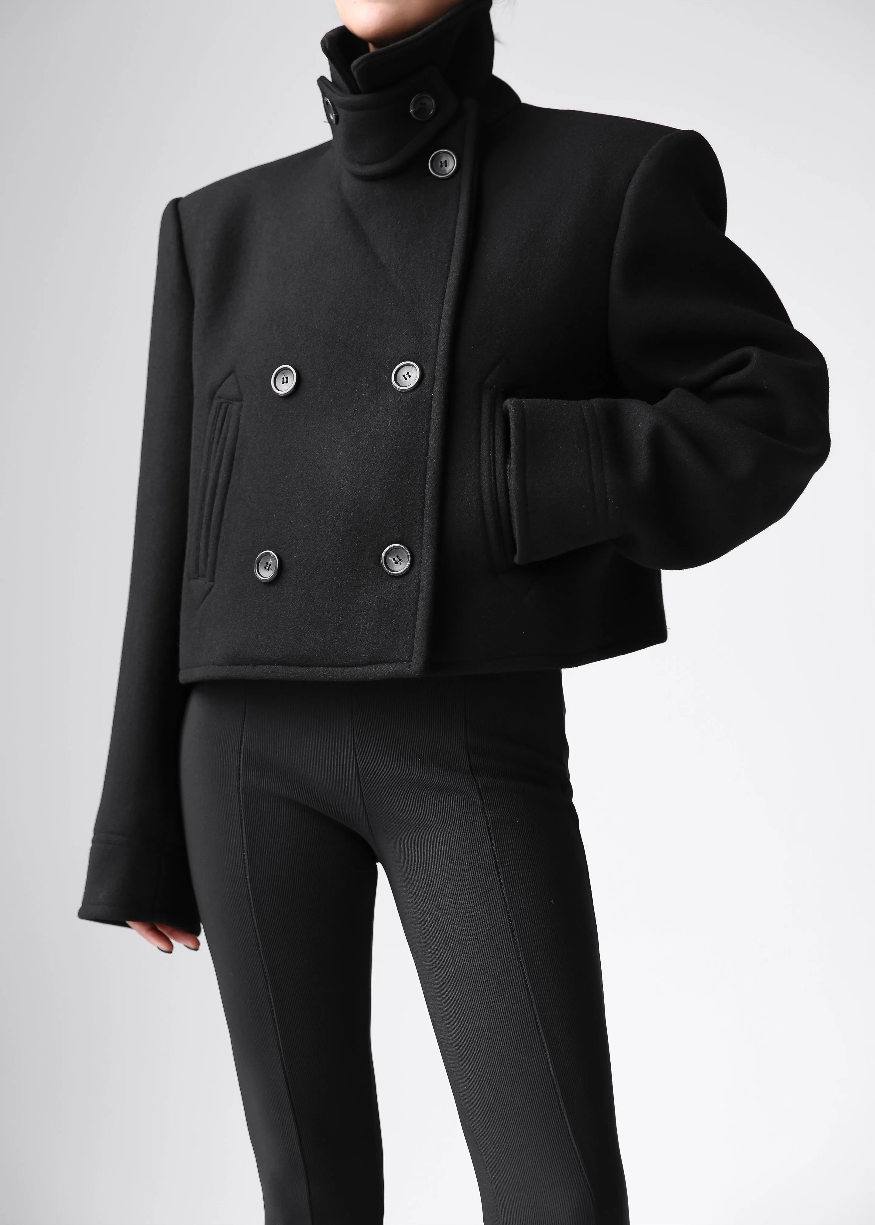 Roel Cropped Peacoat - Black