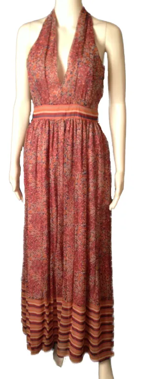 Romantic Chiffon 1970s Maxi Dress