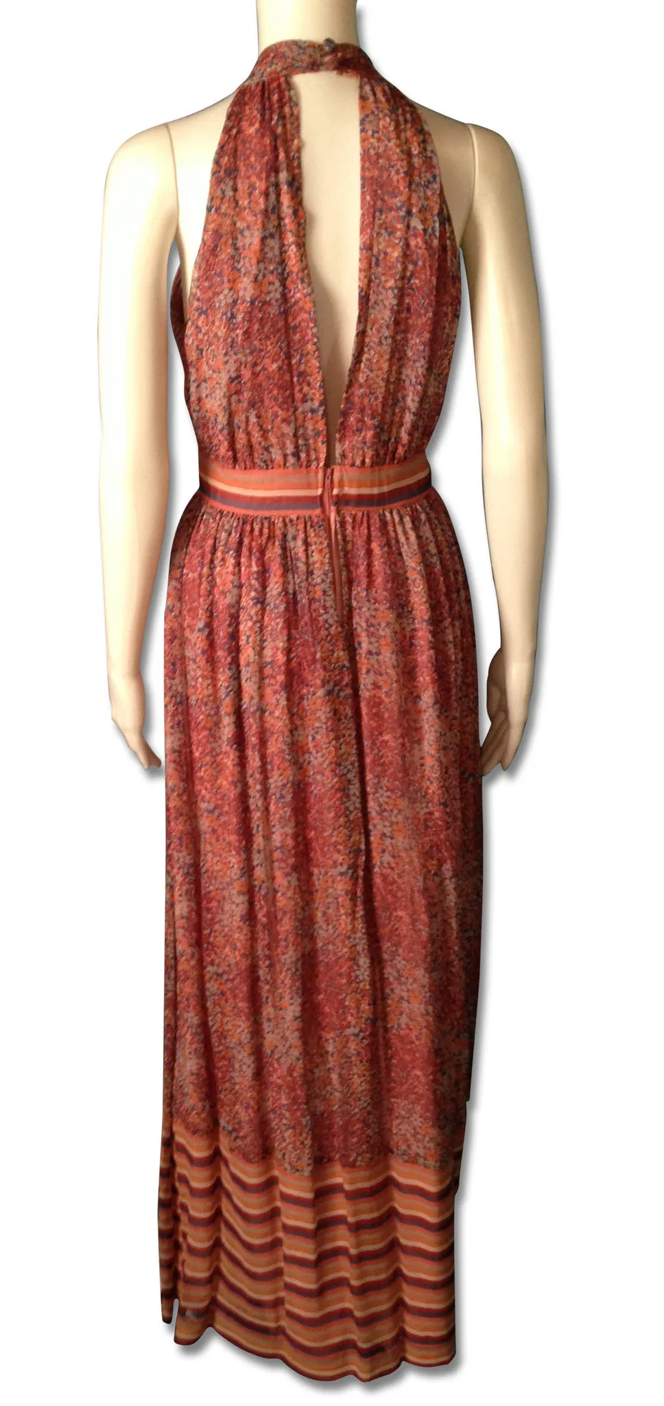 Romantic Chiffon 1970s Maxi Dress