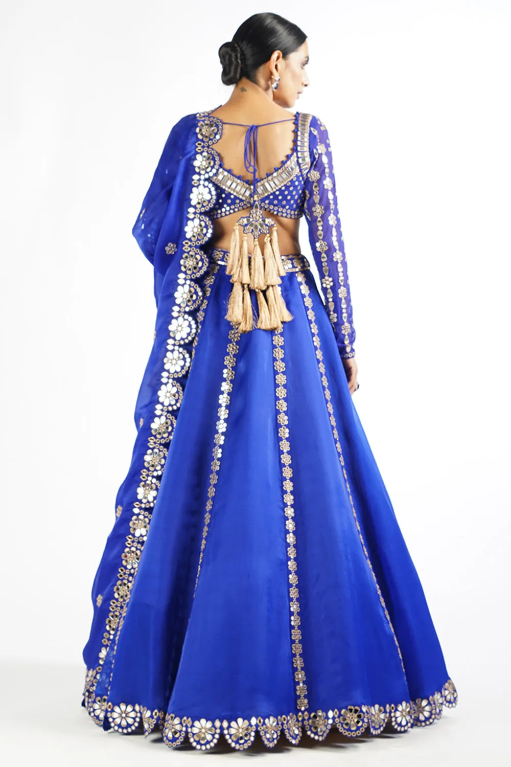 Royal Blue Embellished Blouse And Lehenga Set