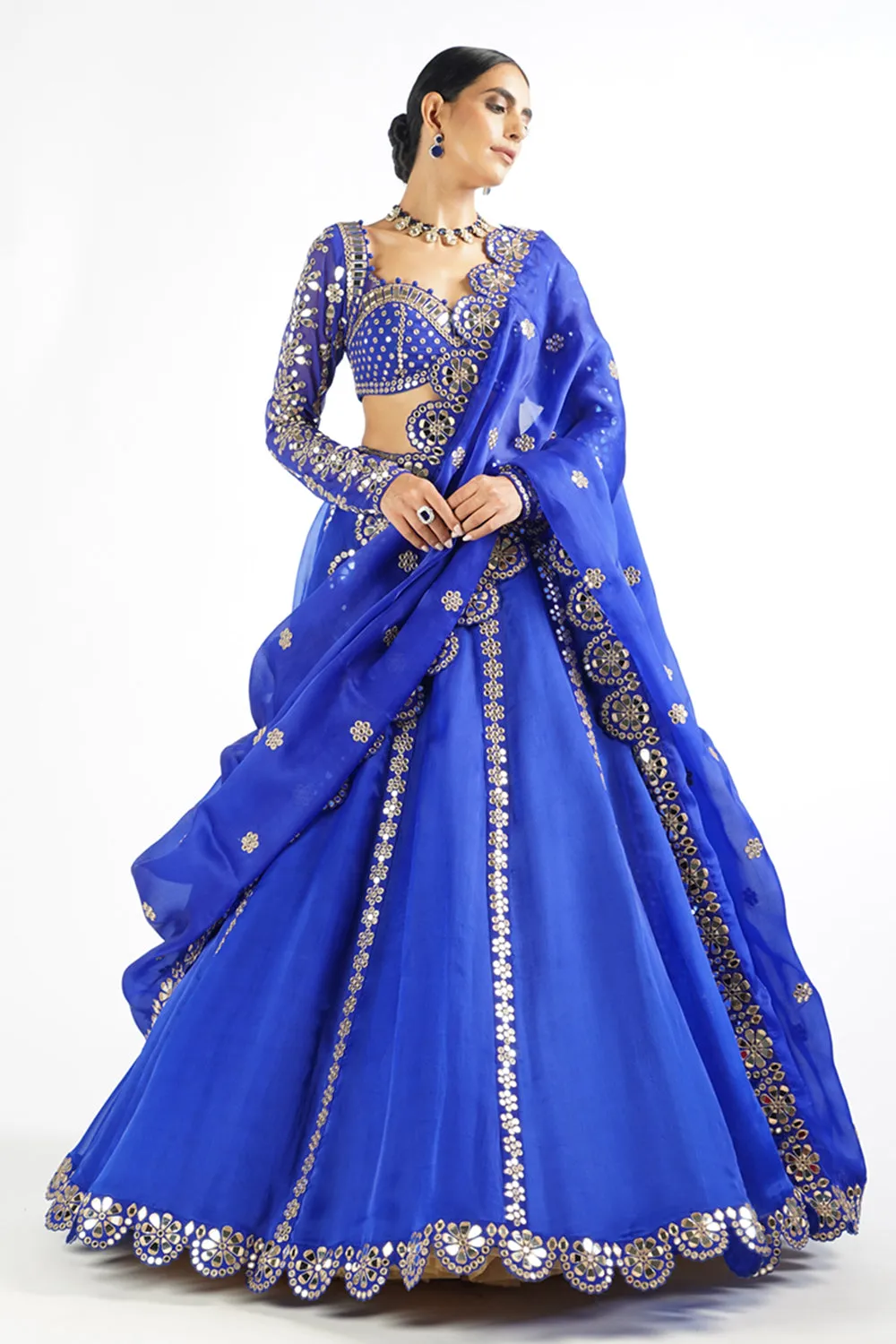 Royal Blue Embellished Blouse And Lehenga Set