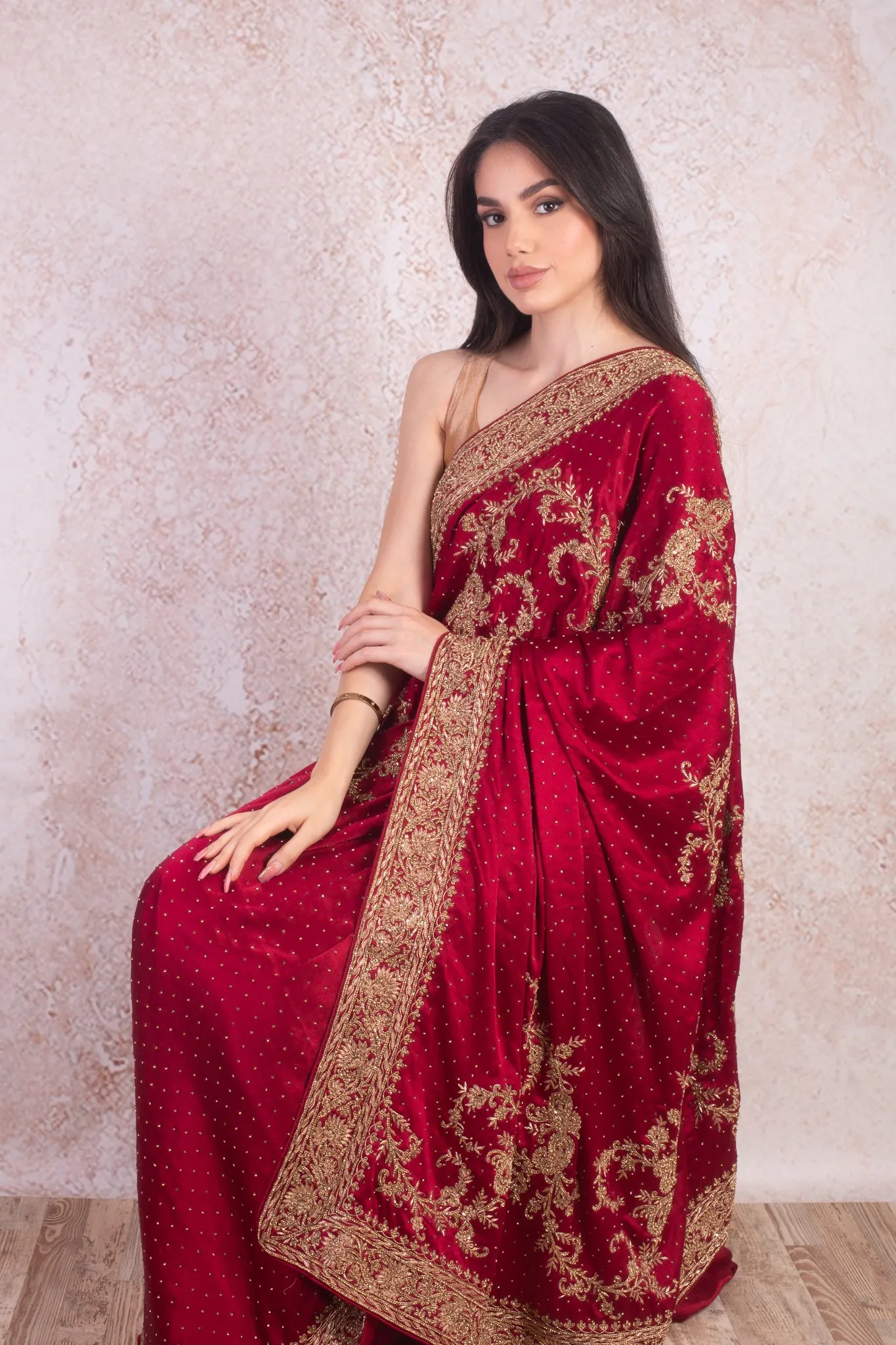 Satin embroidered saree G9_118