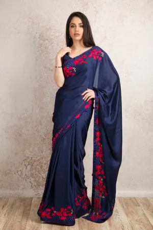 Satin embroidered saree R8_306B