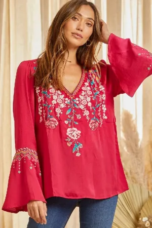 Savanna Jane Embroidered Boho Blouse - Dark Cherry