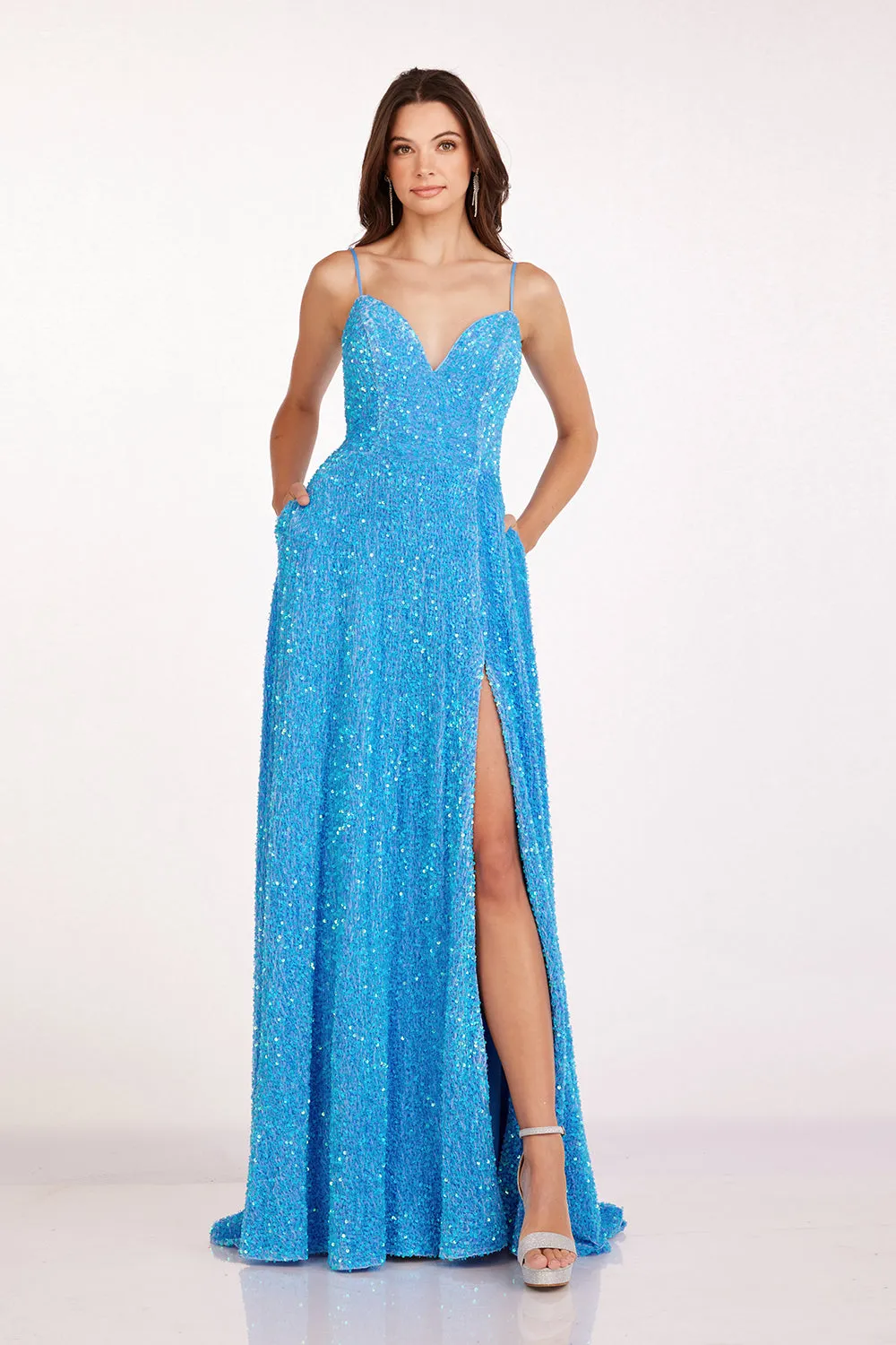 Sequin Sleeveless A-line Slit Gown by Abby Paris 90247