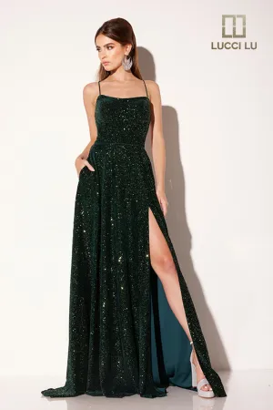 Sequin Velvet Sleeveless A-line Gown by Lucci Lu 1249