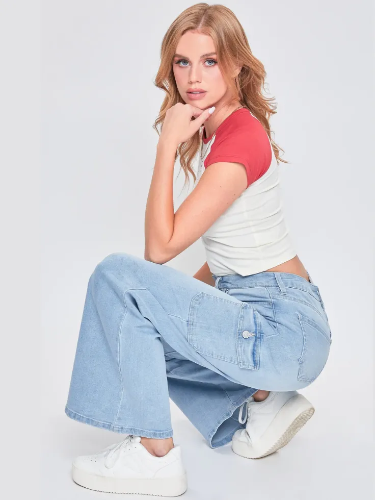 SGW - Ice Blue High-Waisted Cargo Wide-Leg Jeans