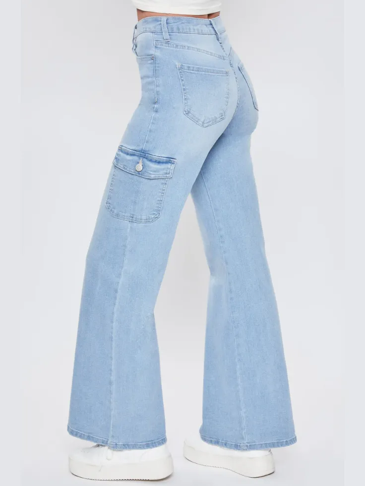 SGW - Ice Blue High-Waisted Cargo Wide-Leg Jeans