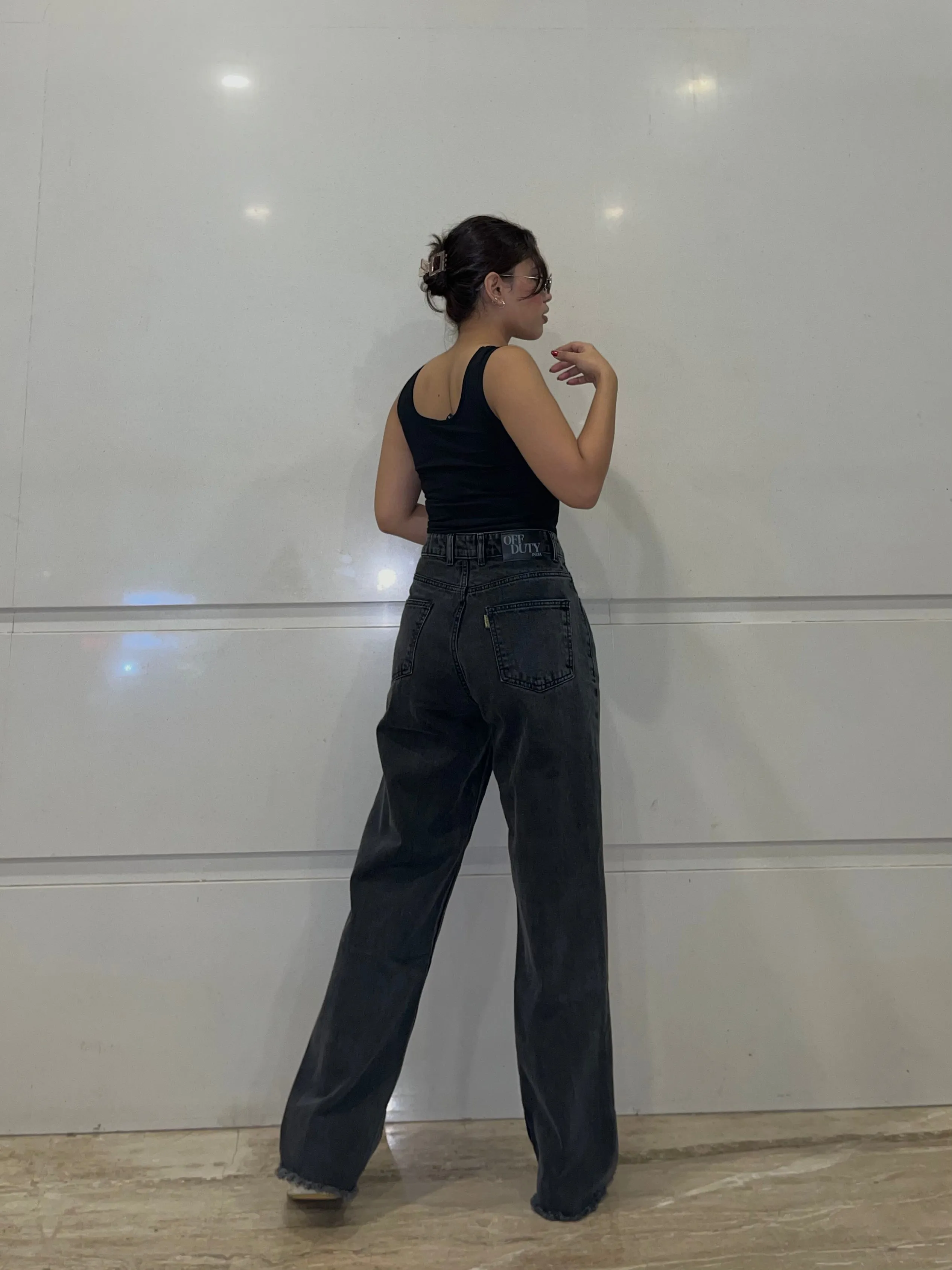 Slate Grey Korean Wide Leg high Waist Jeans