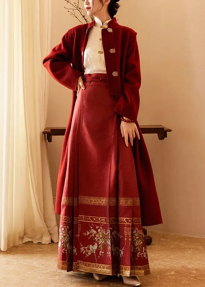 Stand Collar Tie Waist Woolen Long Coats Fall