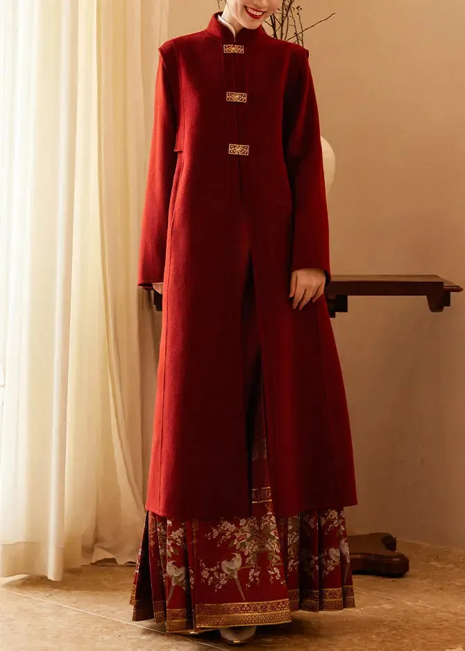 Stand Collar Tie Waist Woolen Long Coats Fall