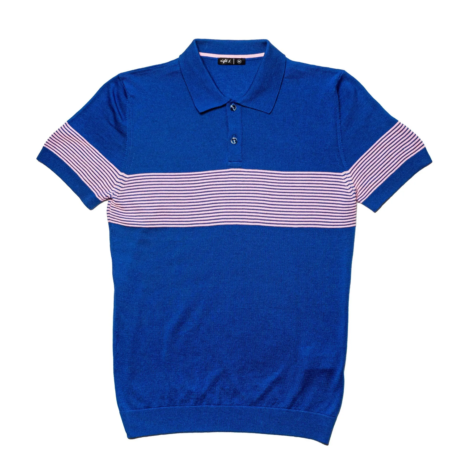 Striped Chest Knit Polo - Royal Blue