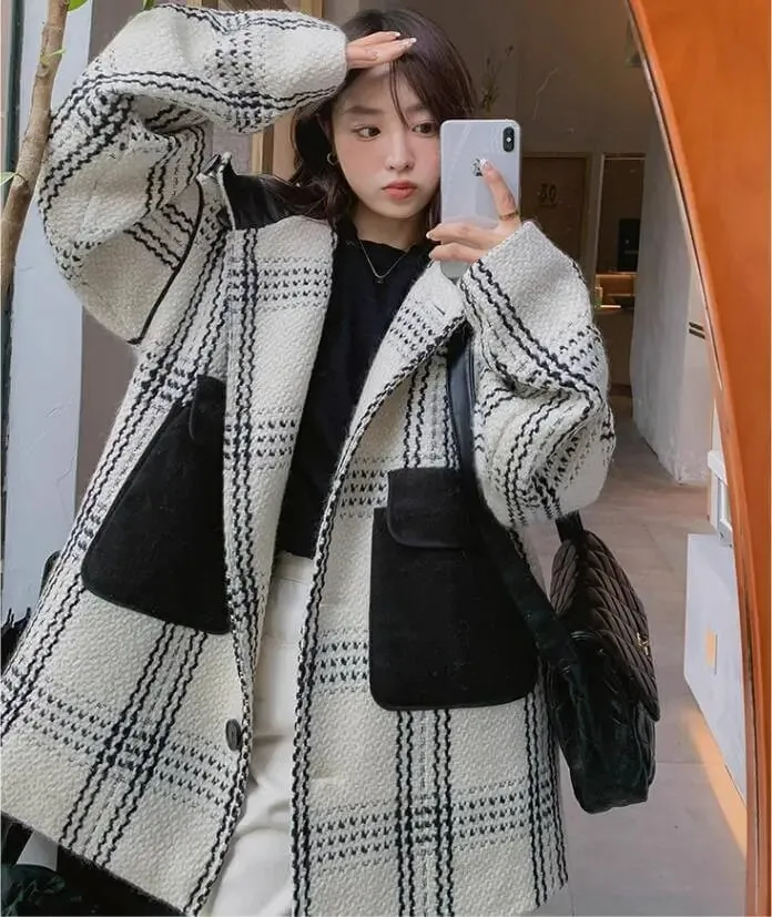 Stylish Plaid Winter Cape Coat for Women with Hood