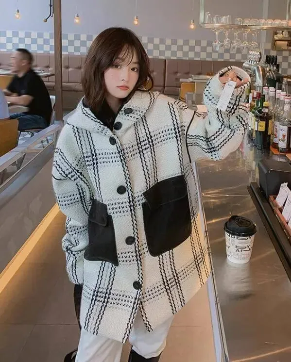 Stylish Plaid Winter Cape Coat for Women with Hood