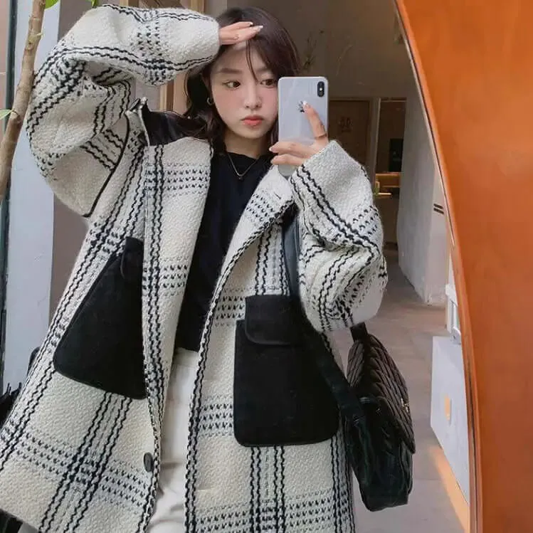 Stylish Plaid Winter Cape Coat for Women with Hood