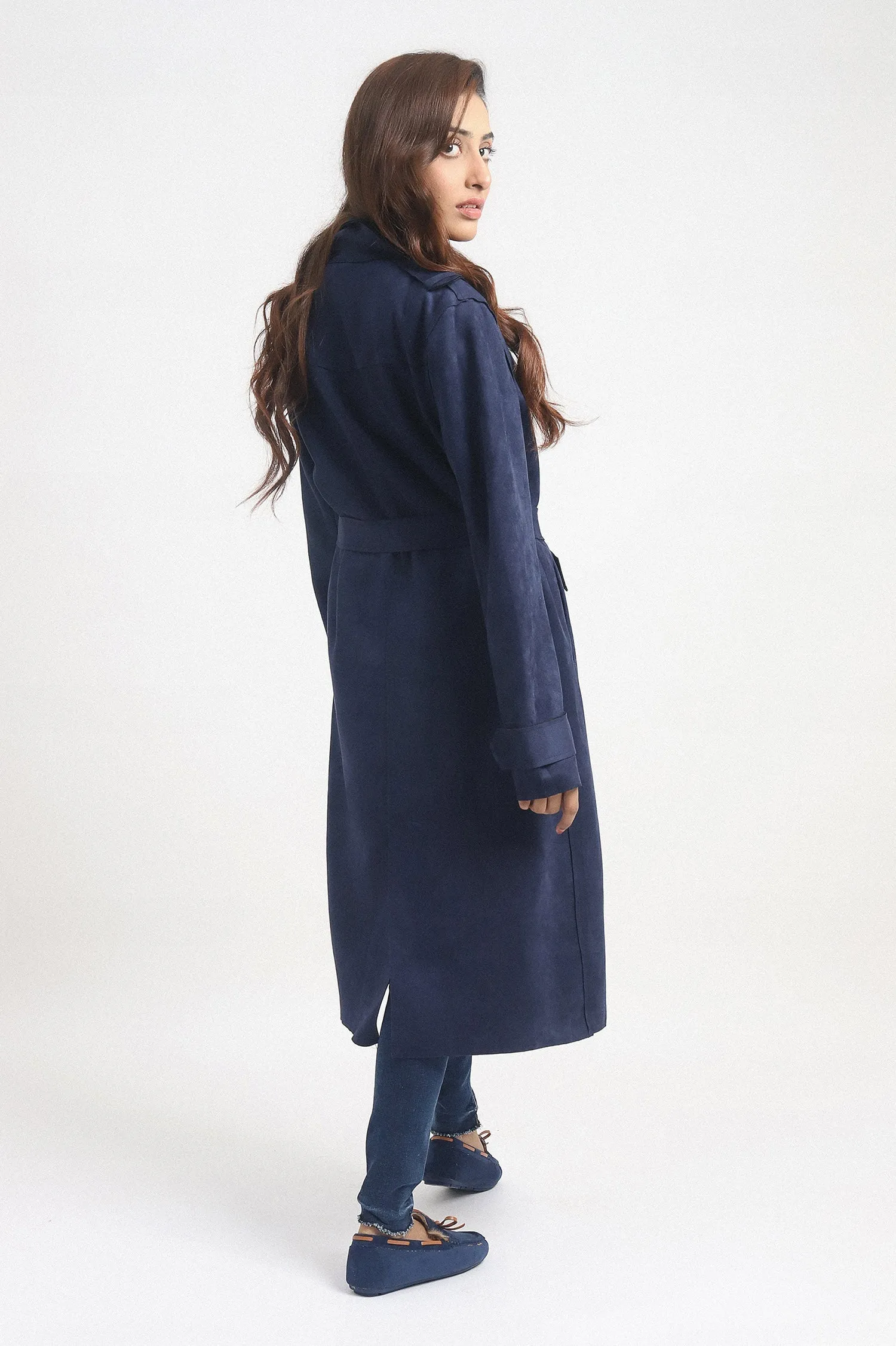 SUEDE TRENCH COAT-NAVY