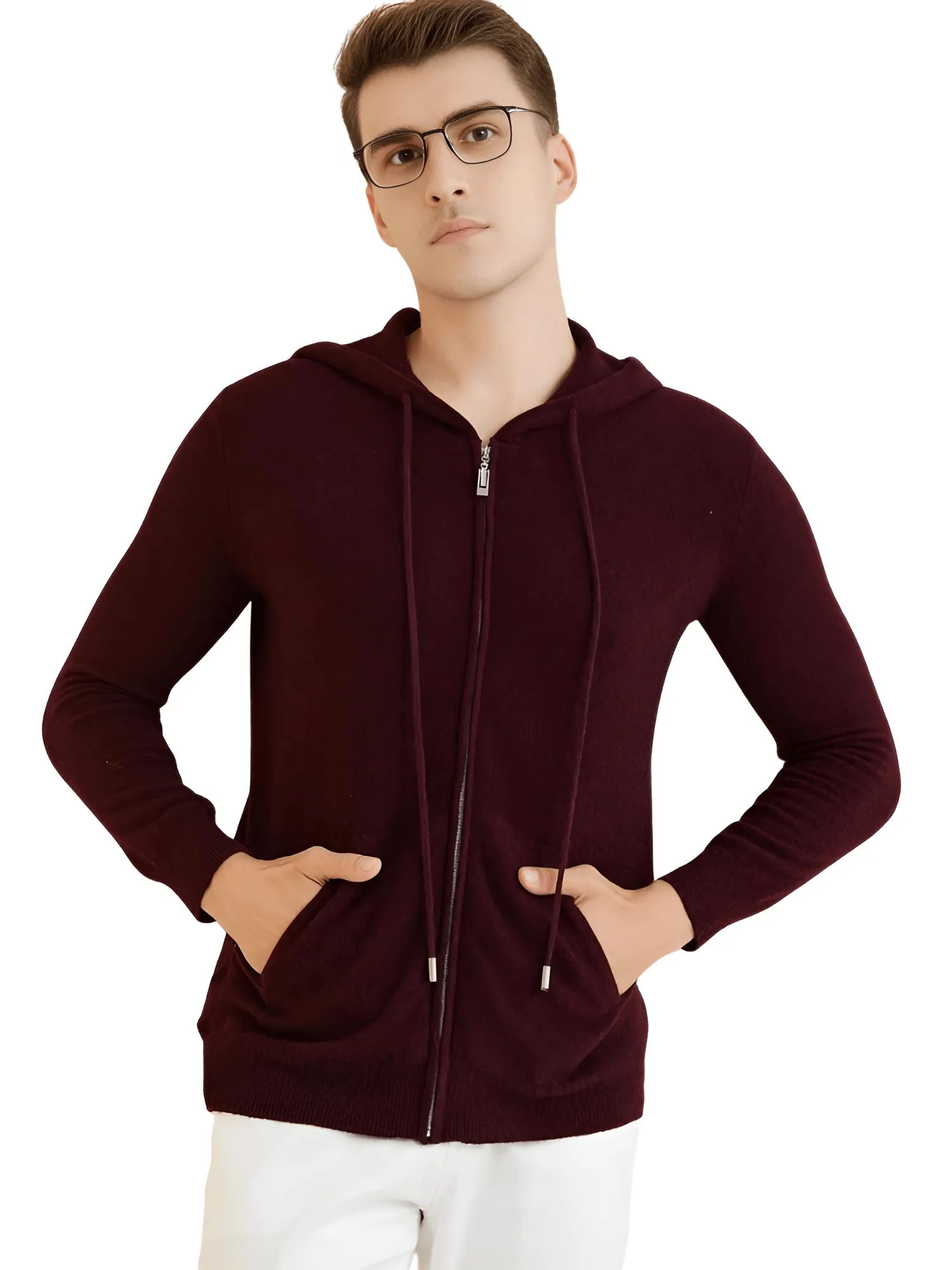 Sweater Men's 100% Merino Wool Cardigan Hoodies Fall Winter Warm Long Sleeve Zip Sweatshirt Sport Hooded Jacket