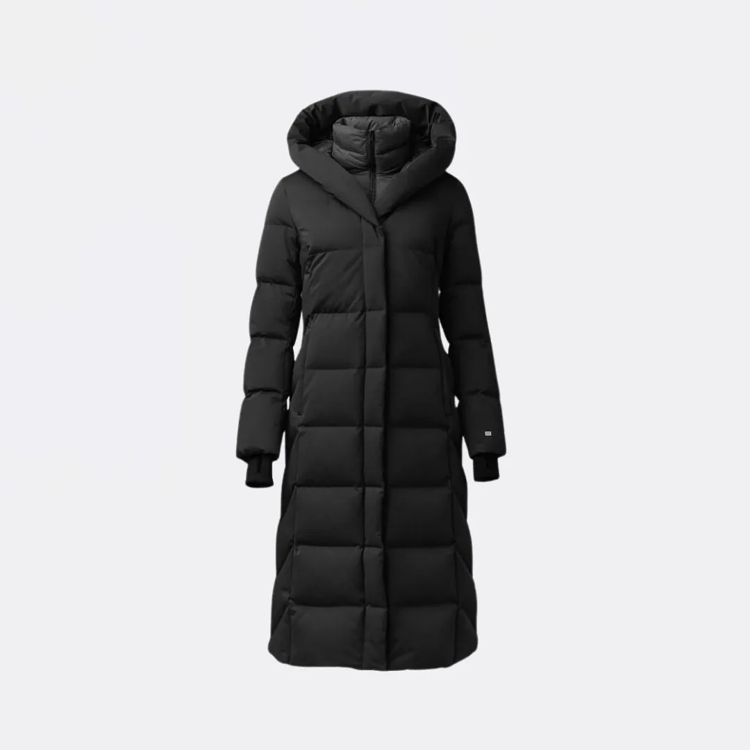 Talyse-C Semi-Fitted Classic Down Coat With Bib & Hood (Black)