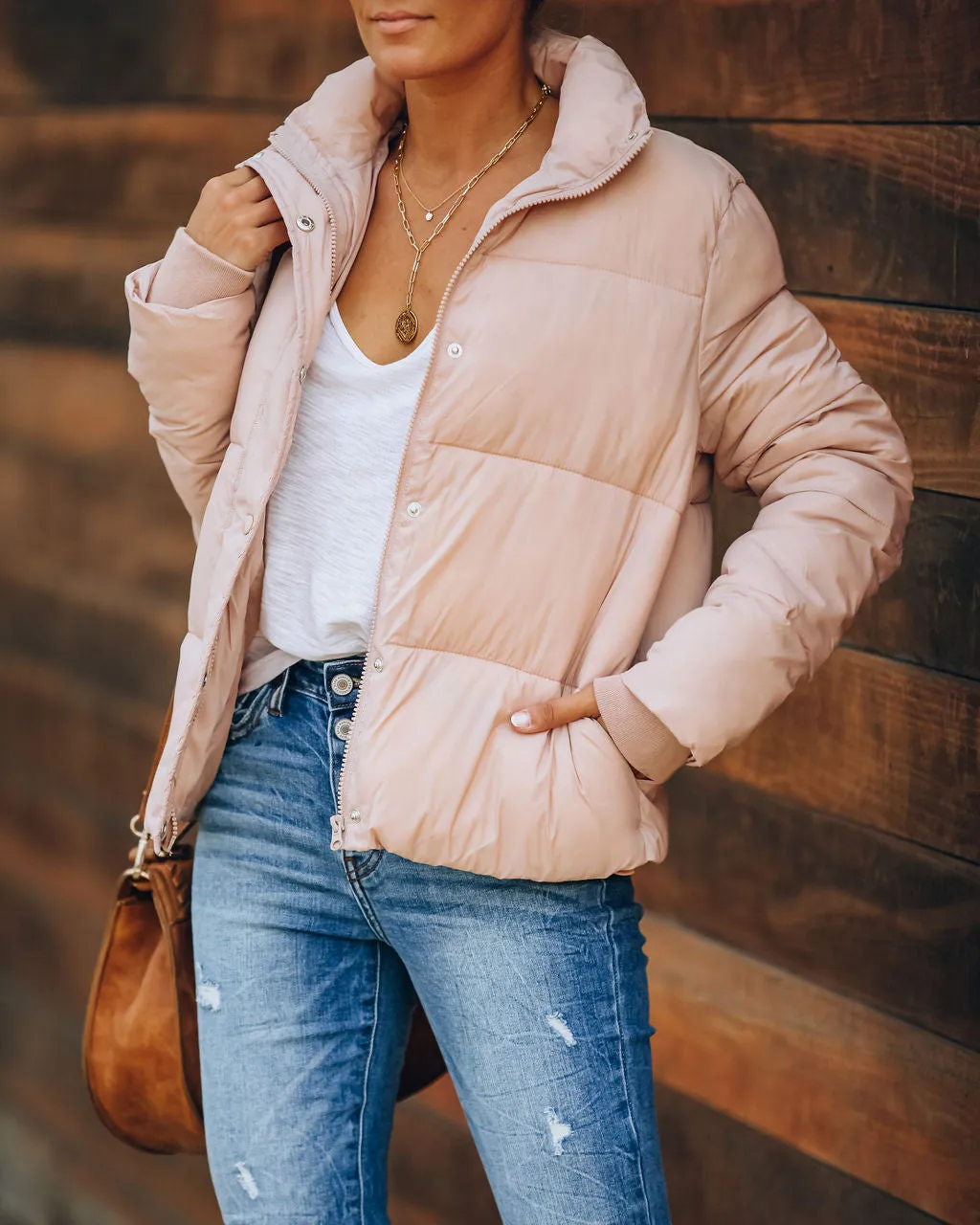 TastyHottie - Sugar Bowl Pocketed Puffer Jacket - Blush