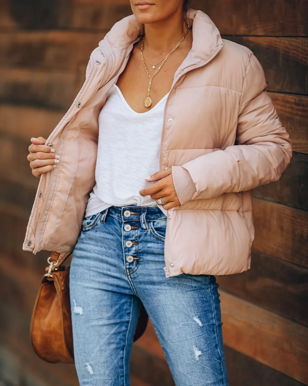 TastyHottie - Sugar Bowl Pocketed Puffer Jacket - Blush