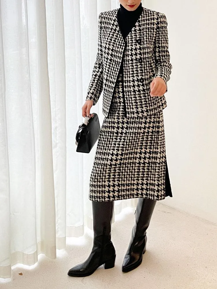 Tweed Cardigan Coat Skirt Set