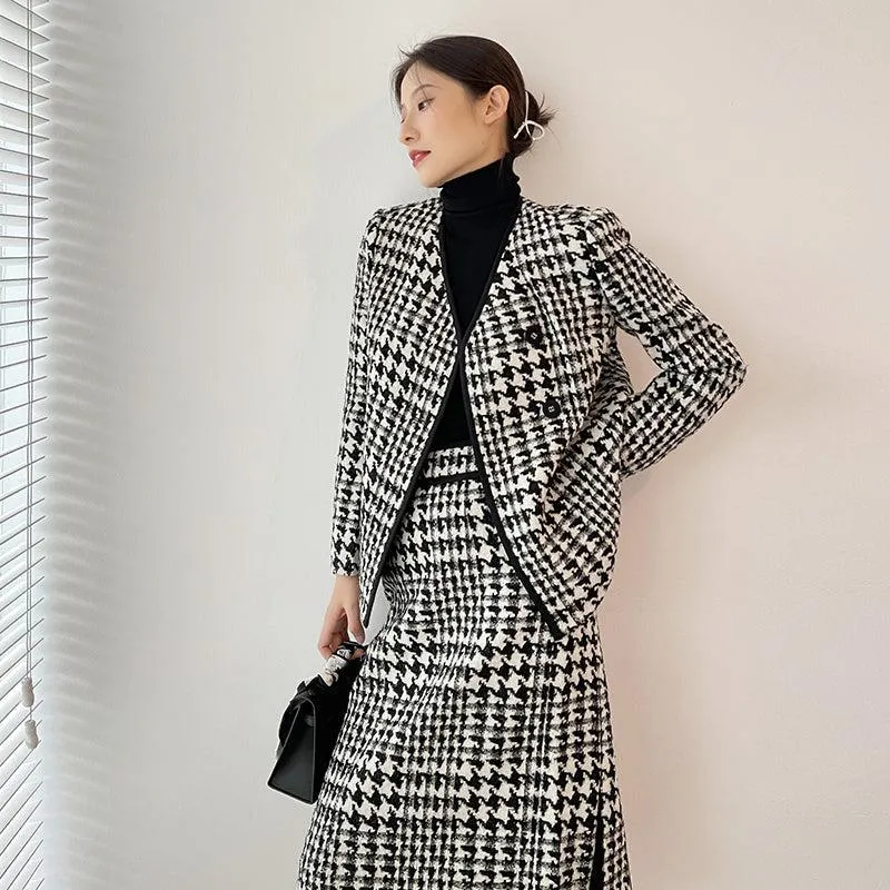 Tweed Cardigan Coat Skirt Set