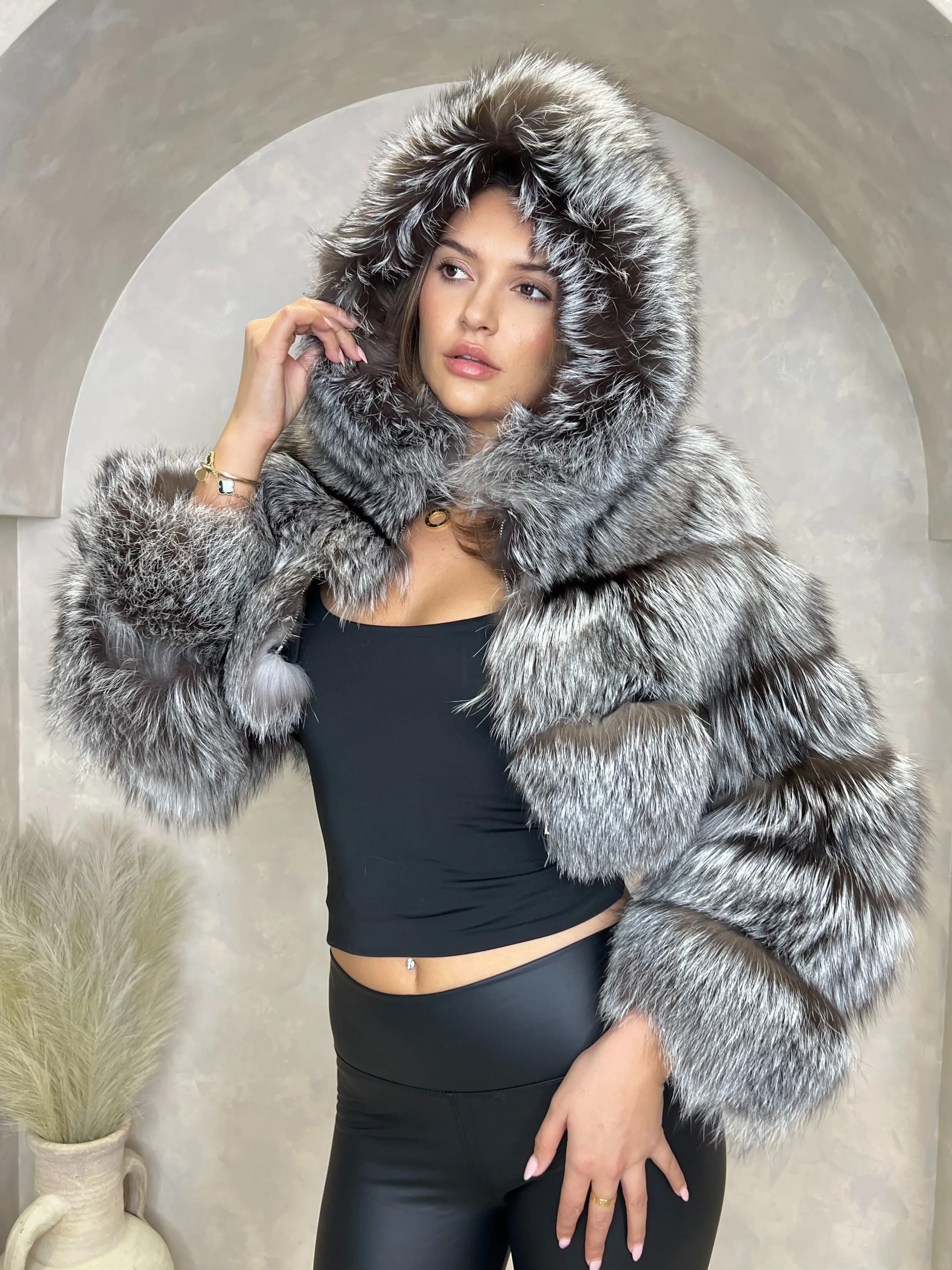 Two Tone Luxury Fur Hooded Jacket