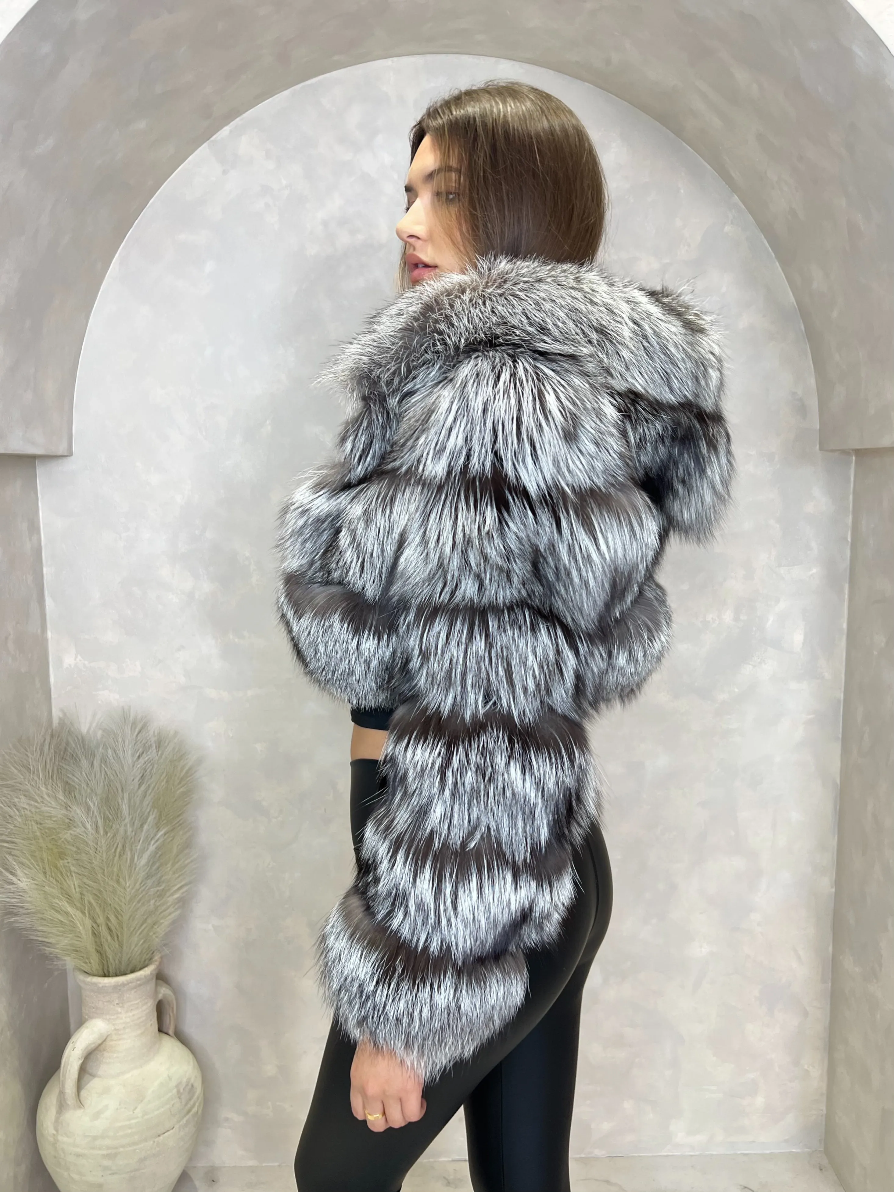 Two Tone Luxury Fur Hooded Jacket